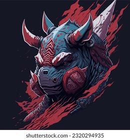 Vector Illustration of an Evil Ninja Rhino Face