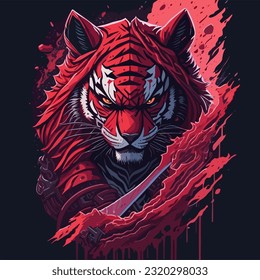 Vector Illustration of an Evil Ninja Tiger Face