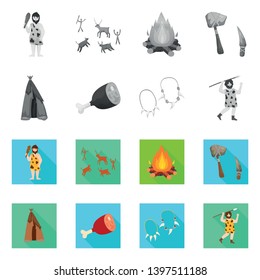 Vector illustration  evolution and neolithic logo. Set  evolution and primeval vector icon for stock.