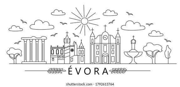 Vector illustration of Evora line art for logotype, t-shirt, banner, magazine, poster, decoration, postcard. Evora line art background. Evora line art image. EPS 10.