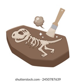 Ilustración vectorial de excavar un fósil de tiranosaurio con un cepillo