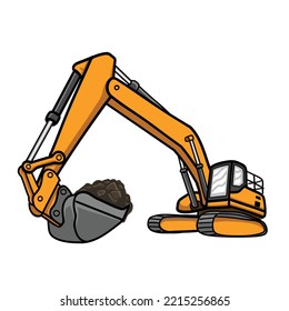 Vector illustration of an excavator dredging soil or Coal mining activity. Good for Construction, mining, Contractor, Heavy rent template element Logo 