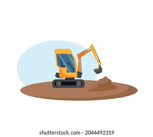 Vector illustration of an excavator during operation. Construction equipment. Cartoon children's style.