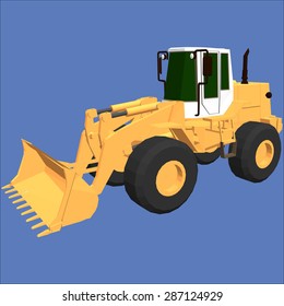 Vector illustration of an excavator on a blue background