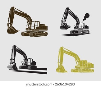 Vector Illustration of Excavator Silhouettes in Different Colors