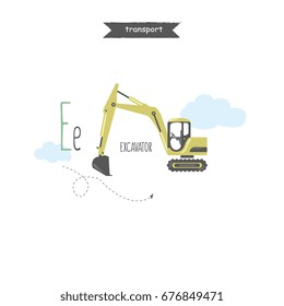 Vector illustration excavator for teaching kids English