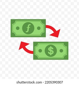 Vektorgrafik des Wechsels von Dollar-Banknoten mit Antillen-Gilde. Einfaches Design auf transparentem Hintergrund (PNG).