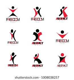 Vector illustration of excited abstract man with arms reaching up. Successful business person illustration.