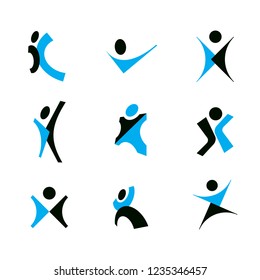 Vector illustration of excited abstract man with arms reaching up. Successful business person illustration.