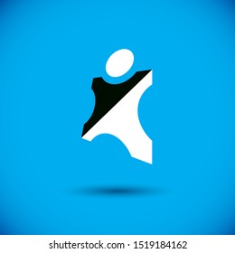 Vector illustration of excited abstract  man with raised reaching up. Liberty conceptual icon. Happiness metaphor logotype. Business innovation idea creative symbol.