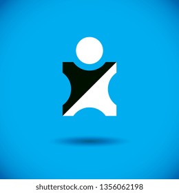 Vector illustration of excited abstract person with raised hands up. Successful business career abstract logo. Corporate development icon. Freedom creative symbol.