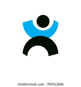 Vector illustration of excited abstract person with raised hands up. Liberty conceptual icon. Happiness metaphor symbol. Business innovation idea creative logotype.
