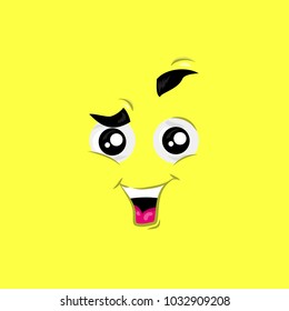 Vector illustration of the excited face on the yellow background.