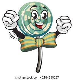 vector illustration of excited lollipop mascot character raising fist