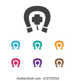 Vector Illustration Of Excitement Symbol On Lucky Items Icon. Premium Quality Isolated Horseshoe With Clover Element In Trendy Flat Style.