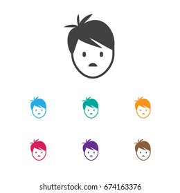 Vector Illustration Of Excitement Symbol On Male Face Icon. Premium Quality Isolated Boy Element In Trendy Flat Style.