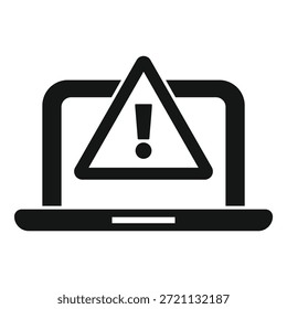 Ilustración vectorial de una señal de advertencia de exclamación en la pantalla de un ordenador portátil, que simboliza la alerta de seguridad digital