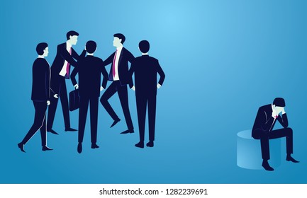 Vector illustration. Excommunicated ostracised businessman concept, sad depressed frustated man