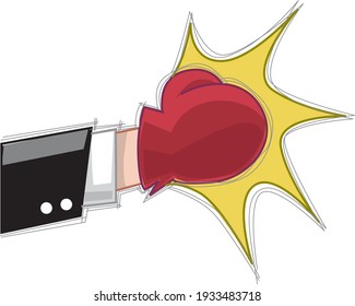 vector illustration of an executive hand punching with box glove in cartoon style
