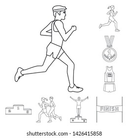 Vector illustration of exercise and sprinter icon. Set of exercise and marathon vector icon for stock.