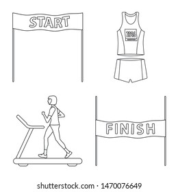 Vector illustration of exercise and sprinter icon. Set of exercise and marathon stock symbol for web.