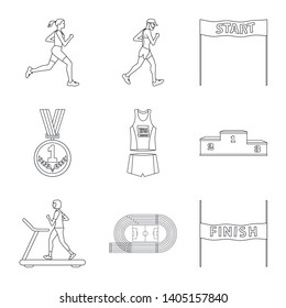 Vector illustration of exercise and sprinter  logo. Collection of exercise and marathon stock symbol for web.