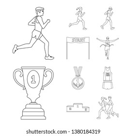 Vector illustration of exercise and sprinter  sign. Set of exercise and marathon vector icon for stock.