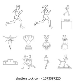 Vector illustration of exercise and sprinter  symbol. Set of exercise and marathon vector icon for stock.
