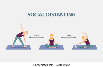 vector illustration of exercising and maintaining social distancing