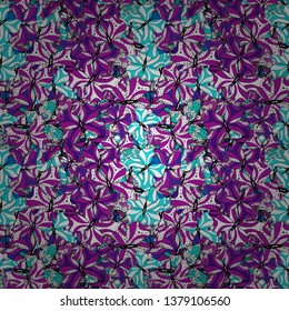 Vector illustration. Exotic animals. Seamless. Superb background for design of fabric, paper, wrappers and wallpaper. Purple, white and blue butterflies.