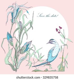 vector illustration of a exotic bird and flowers in chinoiserie style