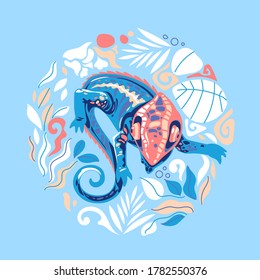 Vector illustration exotic chameleon skin multicolored. Can be used for fashion print design