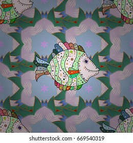 Vector illustration. Exotic fish isolated on colored background. Vector cartoon close-up illustration. Sea fish on colored background.