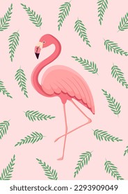 Vector illustration of exotic flamingo bird for postcard, poster.