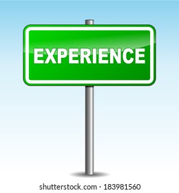 Vector illustration of experience green signpost on sky background