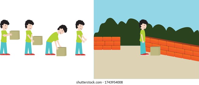 Vector Illustration of an Experiment Carrying the Box, Character Set for the Animation Education, Child Carrying a Box