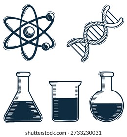Vektorgrafik von Experiment-Doodle-Design auf weißem Hintergrund geeignet für Forschung Wissenschaft Thema pädagogische Skizze oder kreative Labor Kunstwerke