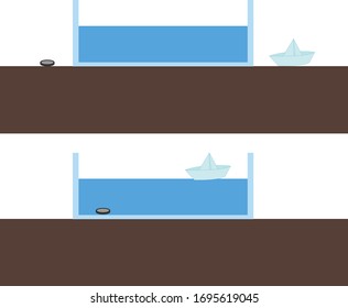 Vector Illustration Of An Experiment, Eureka Can Diagram, Physics, Archimedes Principle, Online Education