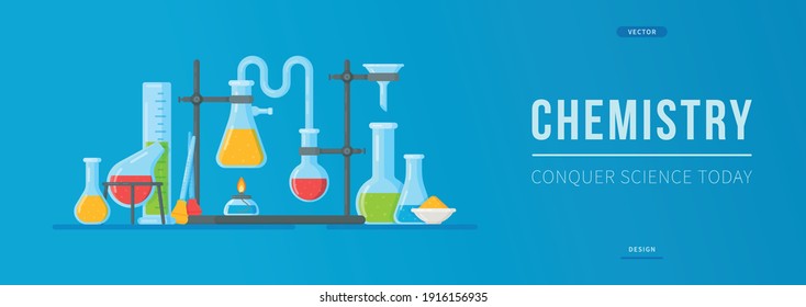 Vector illustration of an experiment in a laboratory. Elixir of youth. 