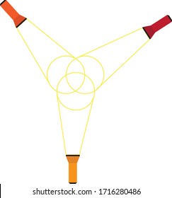 Vector Illustration of an Experiment with Light From Torch Crossing, Online Education Material