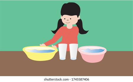 Vector Illustration of an Experiment with Two Glass of Water, Hot and Cold Water Experiment for Online Education