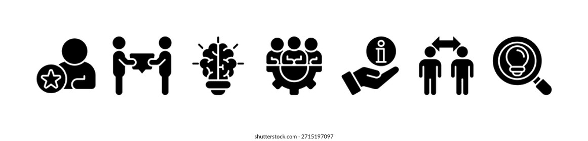 Ilustração vetorial de ícones de banner web especializados, um conceito que representa alto nível de conhecimento e experiência com ícones de especialista, consultoria, conhecimento, equipe, aconselhamento, confiança e pesquisa.
