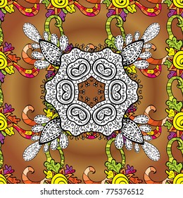 Vector illustration. Exploding flowers abstractly placed. Gentle, spring floral on brown, black and white colors. Vector pattern.