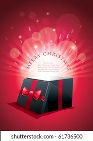 Vector illustration of exploding gift box. Merry Christmas message. Elements are layered separately in vector eps10 file. CMYK color mode