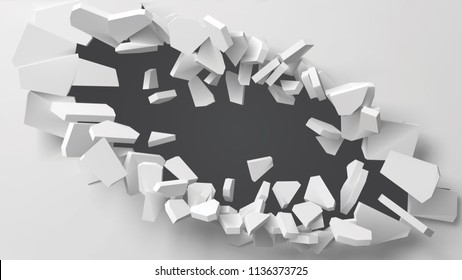 vector illustration of exploding wall with free area on center for any object or background. suitable for any logo, object or background revealing situation for banner, ad or other way usages.