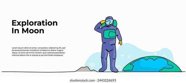 Vector illustration of exploration in outer space. Modern flat in continuous line style.