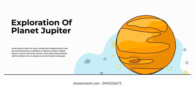 Vector illustration of exploration of planet jupiter. Modern flat in continuous line style.