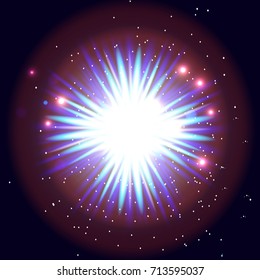 vector illustration of an explosion. Colorful and bright open space.  stars, cosmic objects.