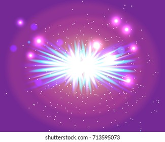 vector illustration of an explosion. colorful and bright open space.  stars, cosmic objects.