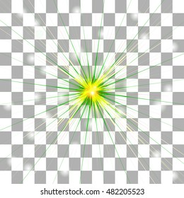 Vector illustration of an explosion with rays. Rays from the center of the picture. The luminous star